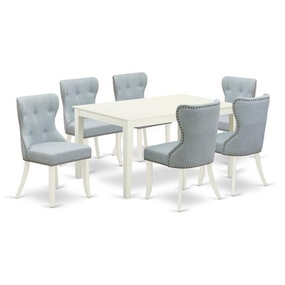 East West Furniture Capri 7-piece Wood Dining Room Table Set in Linen White