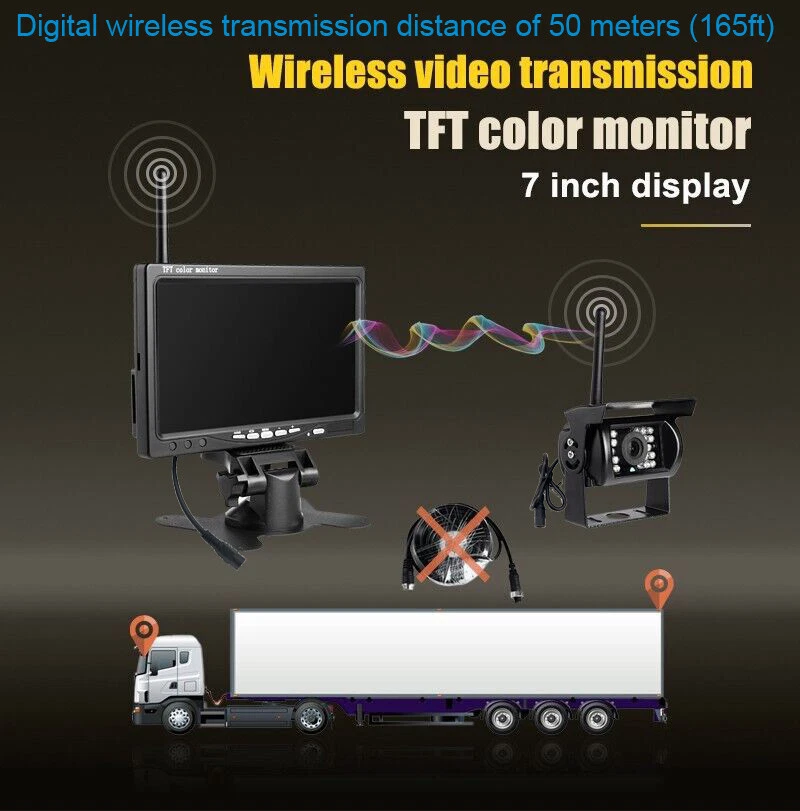 12-24V Digital Wireless Backup Camera w/ 7" Car Monitor for Truck Caravan RVs - Image 2 of 4