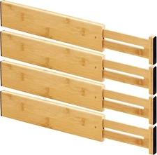 BAMBOO DRAWER DIVIDERS ORGANIZERS 17.72"-21.65" 4 PACK EXPANDABLE ORGANIZER