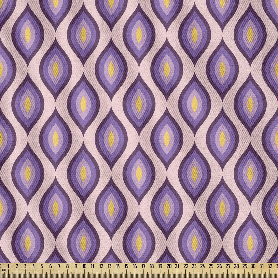 ABAKUHAUS Abstrakt Microfaser Stoff als Meterware Retro gestreifte Blattformen