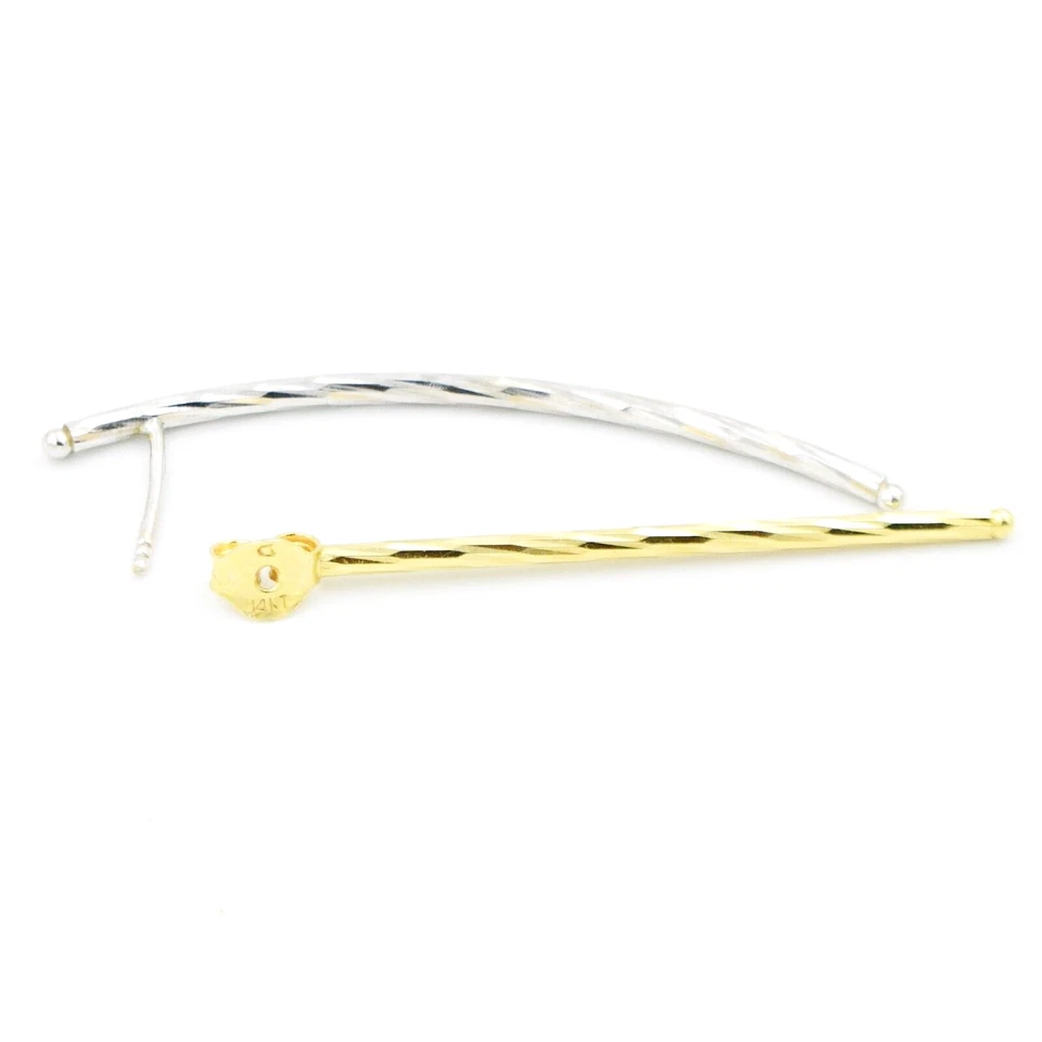 14k Yellow & White Gold Textured Dangle/Drop Curve Bar Enhancer Earrings - Image 4 of 4