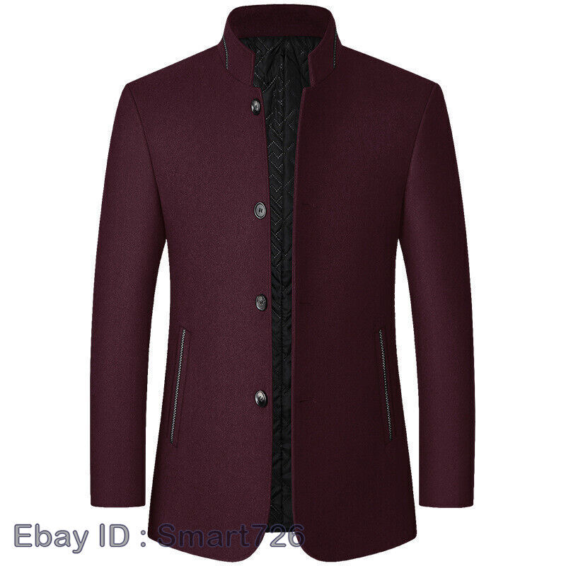 Mens Casual Woolen Blend Jacket Trench Coat Single Breasted