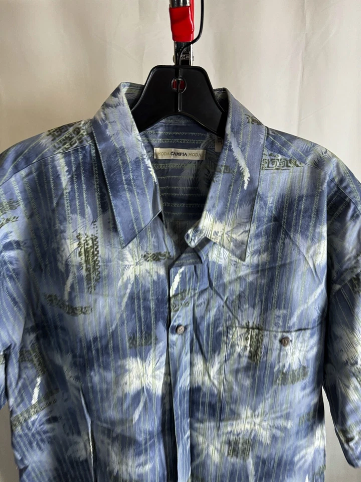 Campia Green Bleu Floral SHORT SLEEVE SHIRT Large L  - Image 4 of 4