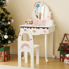 2-in-1 Cute Christmas Gift Children's Dressing Vanity Table with Playful Mirror