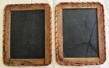 Set of (2) School Slates, Antique Primitive 2-Sides - 7" x 9" - Wool Wrapped