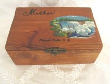 Vintage Cedar Wood Box-Handpainted Niagrara Falls-Mother Day!