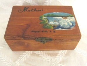 Vintage Cedar Wood Box-Handpainted Niagrara Falls-Mother Day!