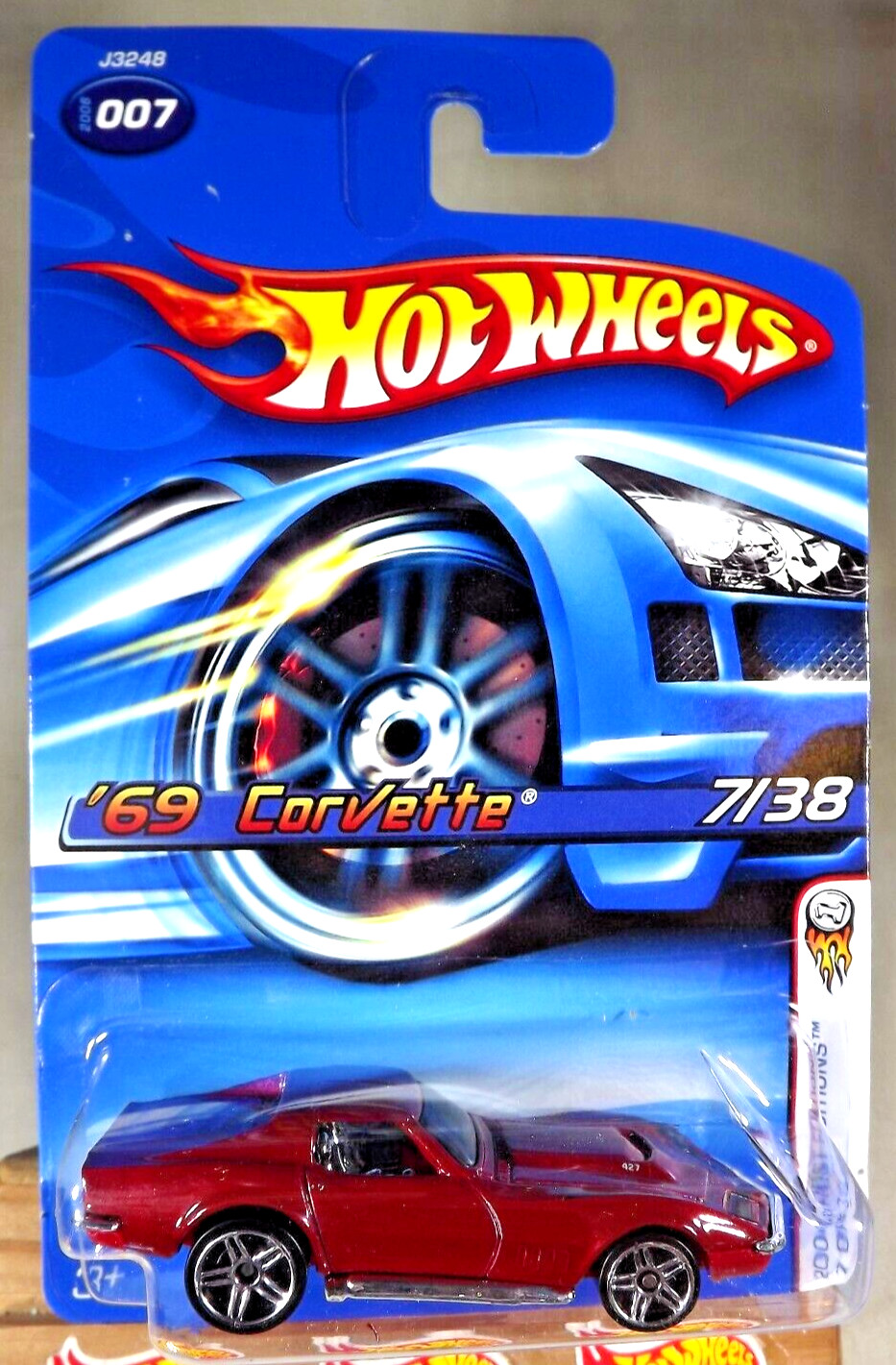 2006 Hot Wheels #7 First Editions 7/38 '69 CORVETTE Red Variant w/Chrome Pr5 Sp