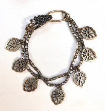 Vintage Lucky Brand “Lucky You” Multi-Tone Brass Filigree Leaf Charm Bracelet 8”