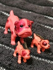 Vintage 50s MCM Celluloid Bulldog with 2 Puppies On Chain Japan Figurine Cute