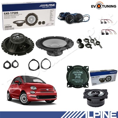 Kit 6 Lautsprecher Alpine 165mm + 100mm für Fiat 500 vorn hinten 4 Ω
