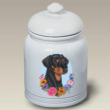 Doberman Black & Tan Uncropped Treat Jar