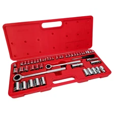 Alltrade Ratchet Drive Socket Wrench 50 Piece Set Red Case Tools Complete