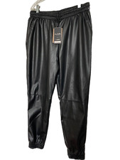 CI SONO Los Angeles faux leather pocket joggers in black slim fit pants size XL