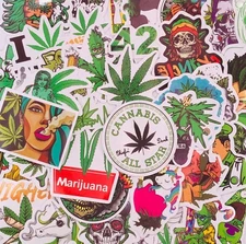 20pcs Weed Stickers Cannabis 420 Green Leaf Smoking Vinyl Decals US Seller