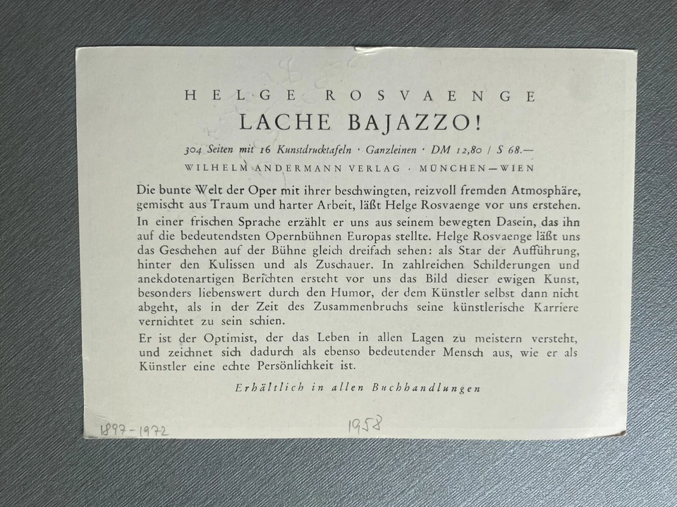 HELGE ROSVAENGE (†1972) Klassik Oper signed Bild 10x15 Autogramm - Bild 2 von 2