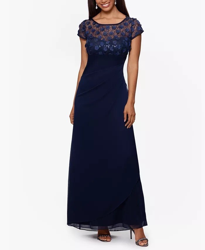 XSCAPE Plus Size 3DFloral Gown Navy Blue Size 18W 219 eBay