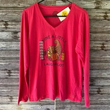 Life Is Good Women's Long-Sleeved Crusher Tee Size M Pink V-Neck Wine NWT