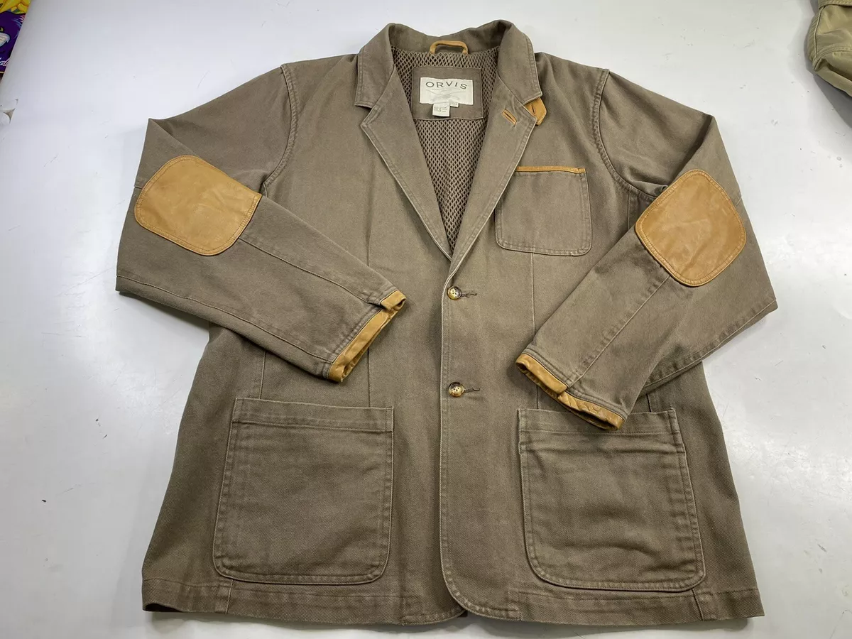 Vintage ORVIS Mens 42R Cotton Twill/Leather Zambezi Safari Jacket Khaki Coat