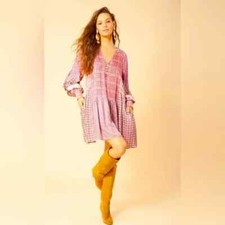 U27704 without tags Hale Bob Emalee Ruffled Printed Boho Mini Dress Pin G2U