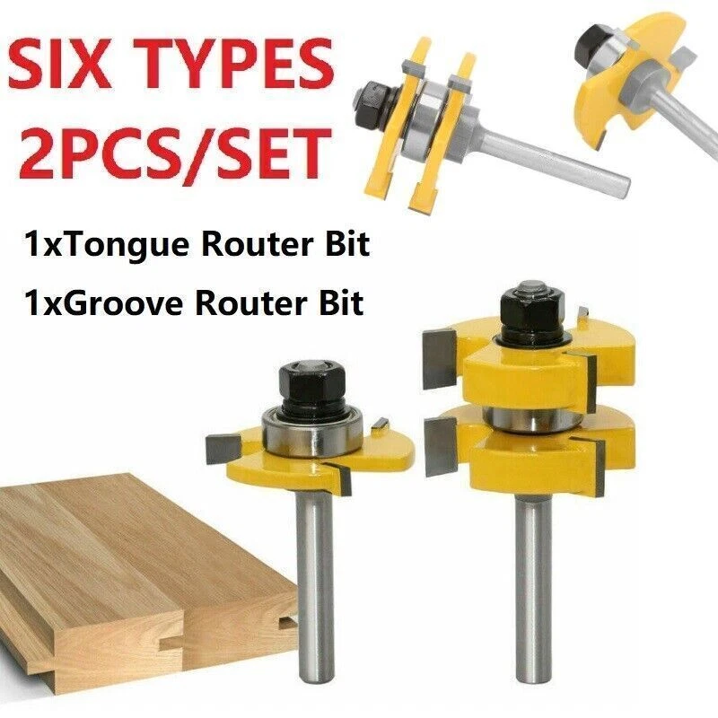 1Pair 1 2in 1 4in Shank Tongue Groove Router Bits T Slot Tenon Milling Cutter