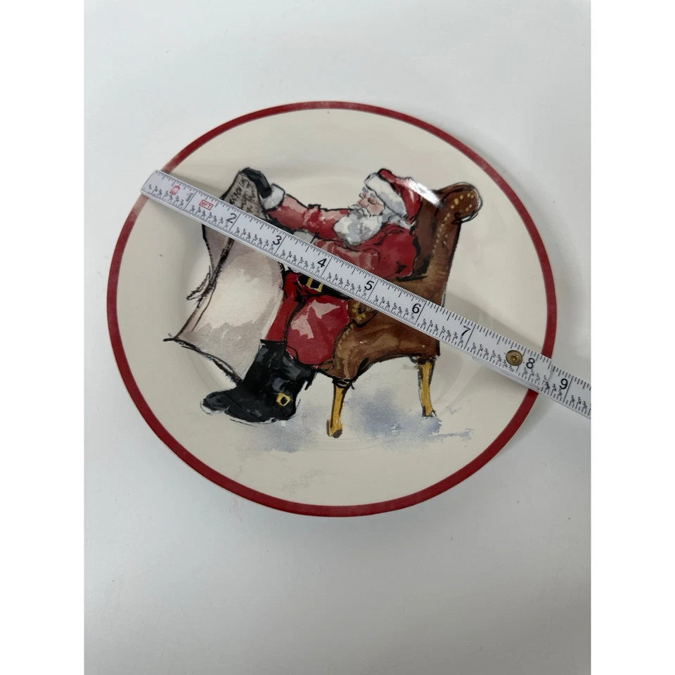 Pottery Barn Christmas Santa Claus Round Salad Plates Set Of 4 - Image 3 of 4