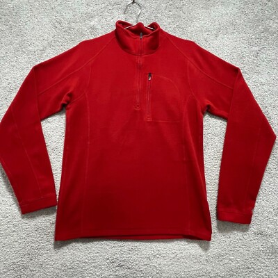 L.L. Bean Sweatshirt Mens S Red 1/4 Zip Fleece Pullover Long Sleeves Mock Neck