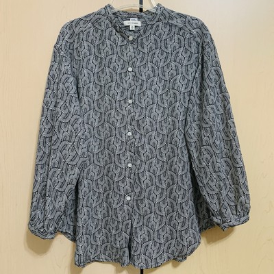 MAX Studio Women Ruffle Long Sleeve Button Front Blouse Black White Plus Size 1X