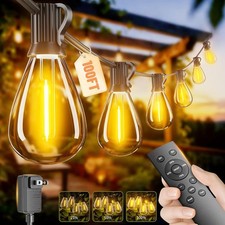 100FT String Lights Outdoor Waterproof 24 Shatterproof ST38 LED Bulbs US
