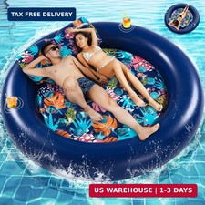 2-Person Pool Floats Adult Heavy Duty, Giant 75"X75" Inflatable Tanning Pool Mat