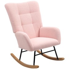 HOMCOM Rocking Chair, Modern Armchair with Backrest for Bedroom, Light Pink