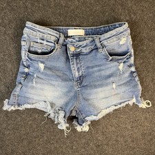 Vervet Distressed Blue Jean Shorts Ripped Size LARGE Mid Rise 2nd Button Closure