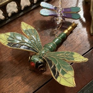 Handmade Cloisenee Metal Enamel & Blown Glass Dragonfly Figurines Ornaments 