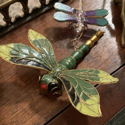 Handmade Cloisenee Metal Enamel & Blown Glass Dragonfly Figurines Ornaments 