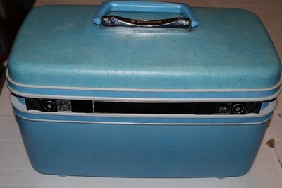 Vintage Samsonite Silhouette Train Case Luggage Vanity Cosmetic Makeup Blue MCM