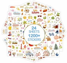 1000+ Planner Stickers Book Vintage Seasonal Holiday Scrapbook Journal DIY 24Pg