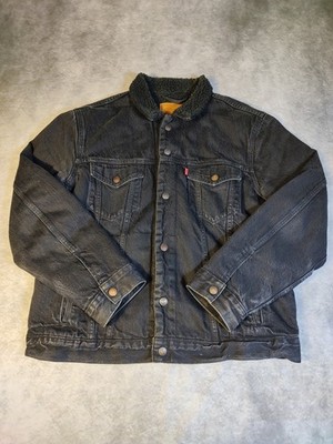 LEVIS Premium Sherpa Trucker Jacke Herren Gr. L Schwarz Denim Futter Warm