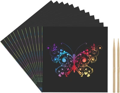 Kesote Kratzpapier Set, 100 Blätter Malerei Kratzbilder mit 2 Stück Kratzstifte