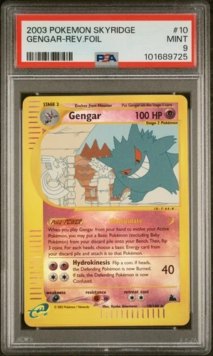 2003 POKEMON SKYRIDGE #10 GENGAR-REVERSE FOIL PSA 9