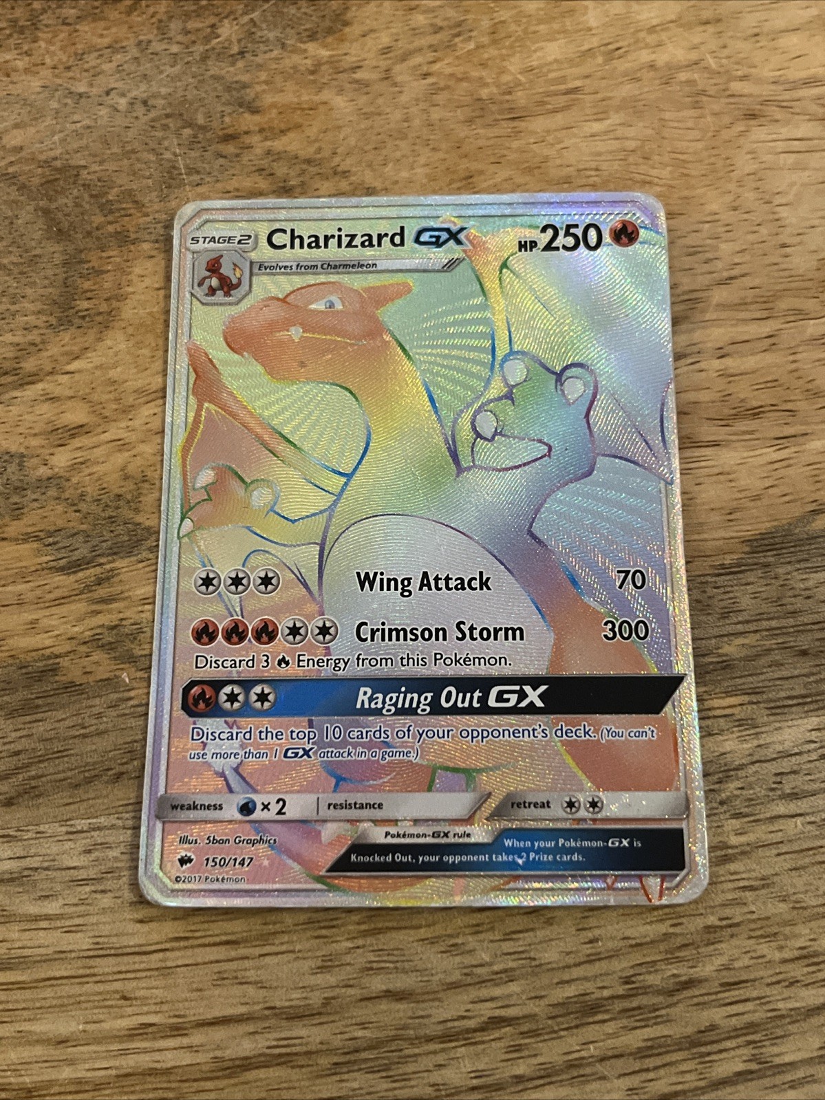 Pokemon Card - Charizard GX (Secret) SM Burning Shadows 150/147 Rainbow Rare MP