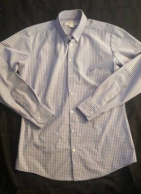 Mizzen+Main Shirt Men s Medium Trim Fit Blue Gingham Performance Stretch