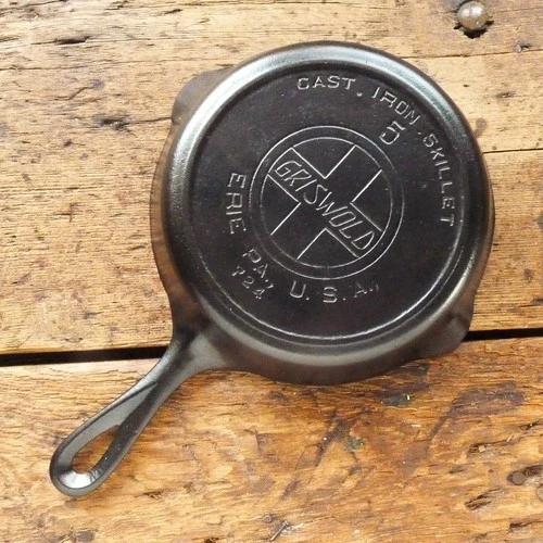 Antique GRISWOLD Cast Iron SKILLET Frying Pan # 5 LARGE SLANT LOGO - Ironspoon