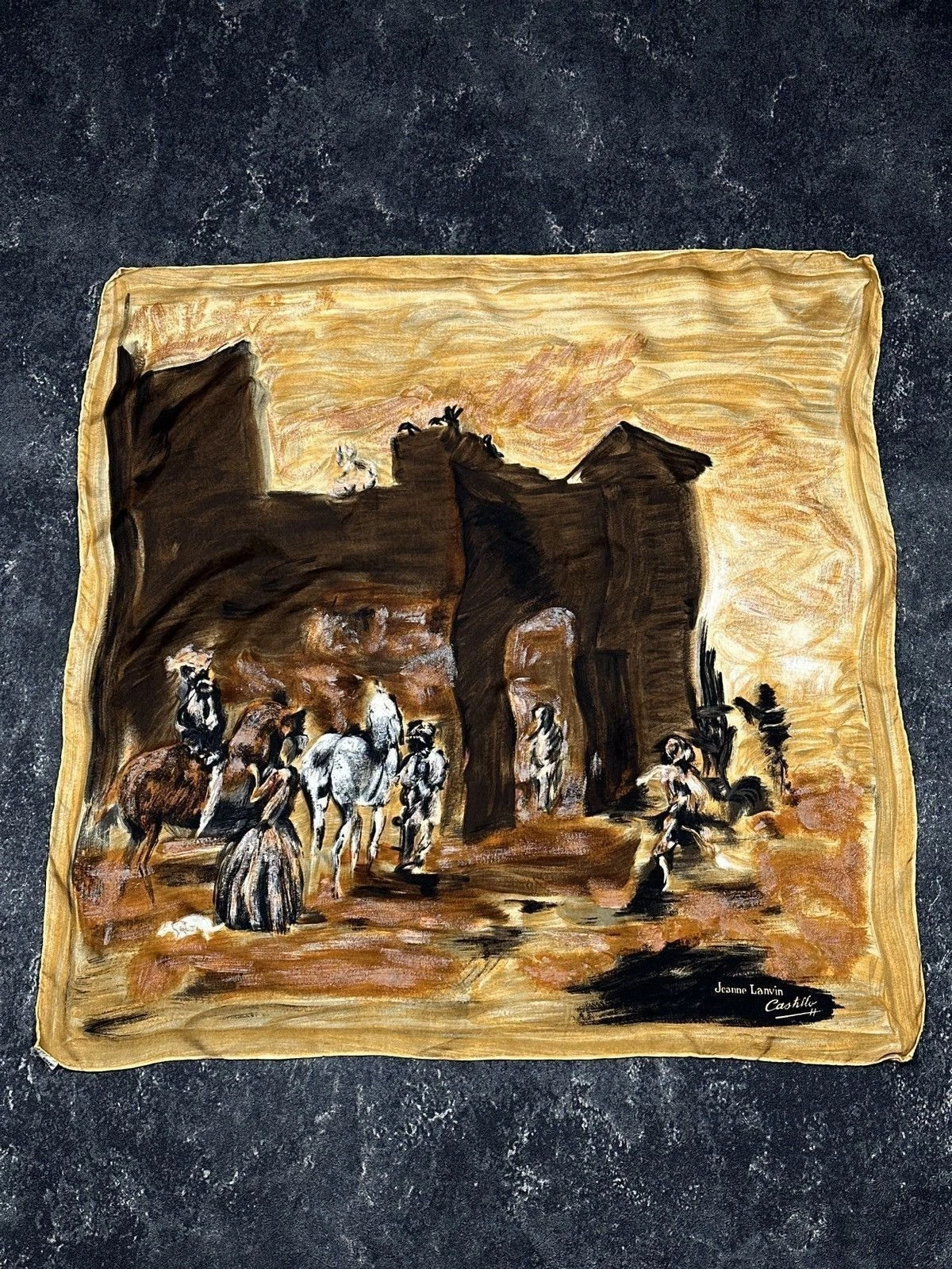 Lanvin — Archive 1950s Jeanne Lanvin Castillo Oil Painting Silk Scarf Shawl Wrap 75cm