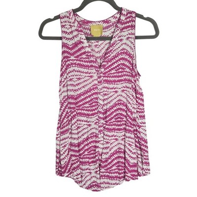 Anthropologie Maeve Ada Top V-Neck Button Sleeveless Pink White Summer Shirt 4