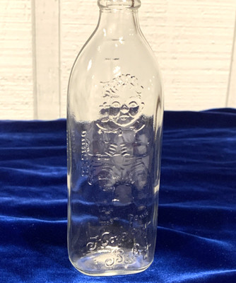 VINTAGE GLASS ''HAPPY BABY'' BOY EMBOSSED 8 OZ FEEDING BOTTLE