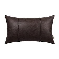 Coffee Leather Throw Pillow Covers 12 X 20 Inches - Faux Leather Lumbar 
