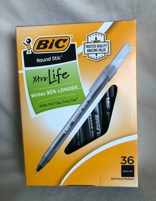 Pen BIC Round Stic Xtra Life Ball Pen , Black Ink Medium Point 36-Count Writing