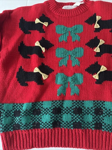 Karen Scott Sweater Women Petite L PL Scottie Dog 1980s NOS Ugly Christmas VNTG