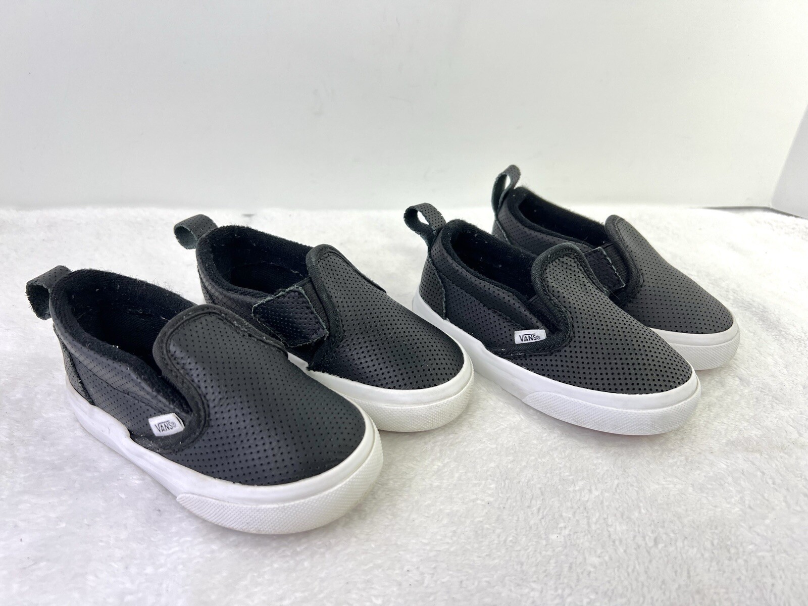 Lot 2 Vans Classic Slip-On Toddler Shoes Unisex Size 6 Black Perforated Leather-image