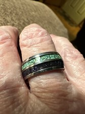 Stylish Silver, Purple Starry Sky And Green Stainless Steel Ring Size 7